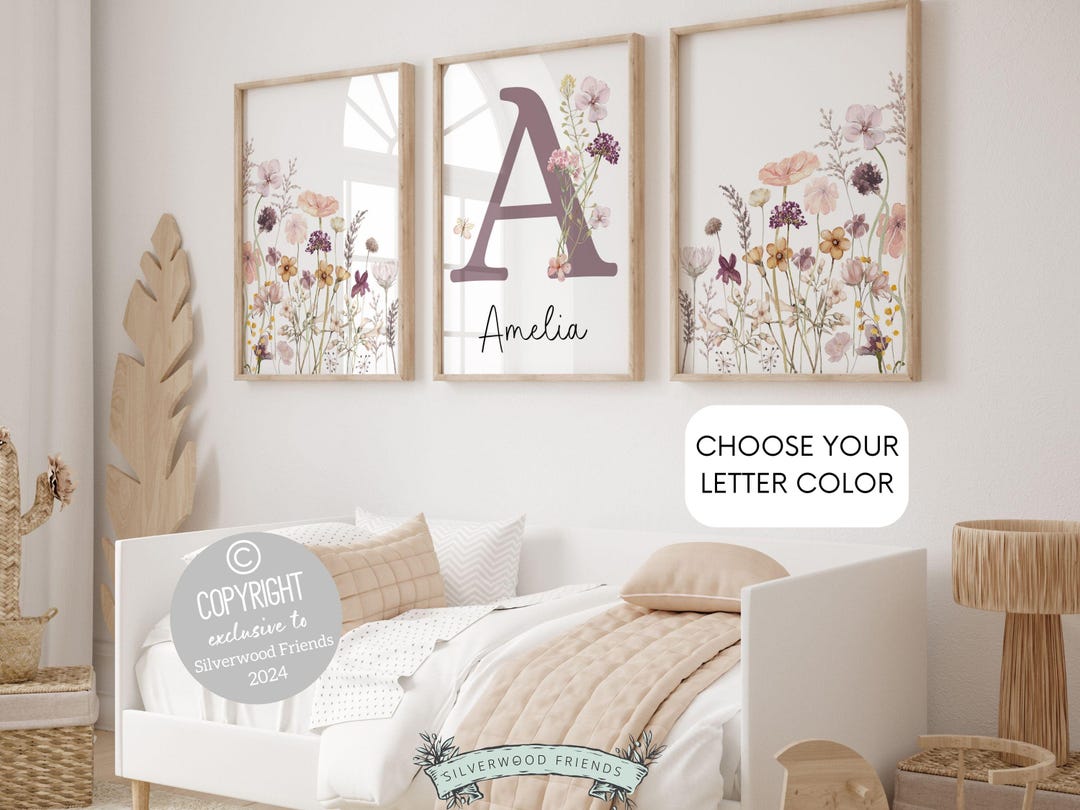 Wildflower Nursery Prints, Floral Nursery Wall Art, Purple and Pink ...