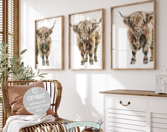 Highland Cow Print, Highland Cow Nursery Decor, Kids Farm Bedroom Wall Decor, Farm Nursery Wall Art Scottish Highland Cow Digital Print Gift