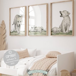 ORIGINAL Baby Wolf Nursery Print Gift For Baby Wolf Nursery Decor, Kids Woodland Theme Room Wall Decor,Forest Nursery Wall Art Digital Print