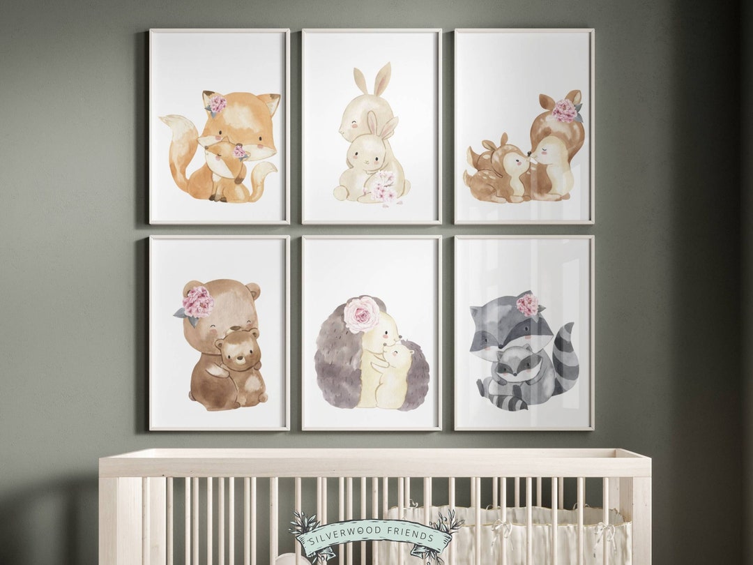 Woodland Animal Nursery Prints, Wildflower Nursery Decor, Baby Forest