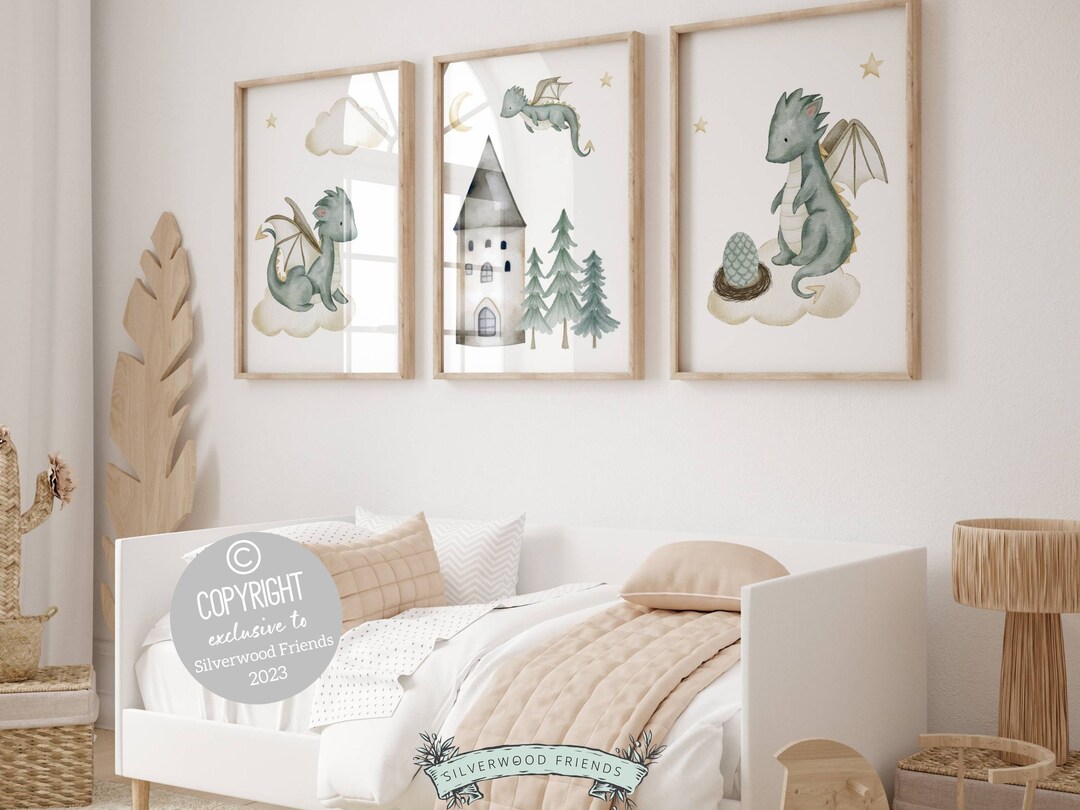 ORIGINAL Baby Dragon Nursery Print Gift for Baby Boy Dragon Nursery