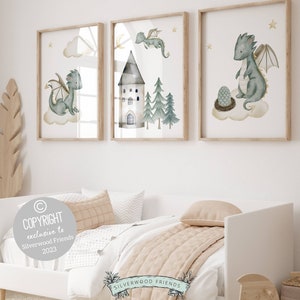 ORIGINAL Baby Dragon Nursery Print Gift For Baby Boy Dragon Nursery Decor, Kids Room Decor Fairytale Fantasy Theme Nursery Wall Art DIGITAL