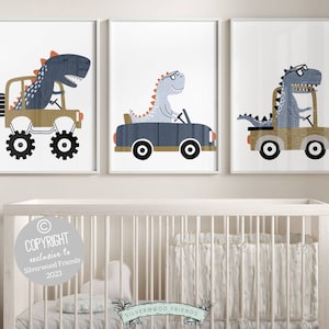 Baby Boys Dinosaur Theme Nursery Print Set of 3,Transport Theme Nursery, Dino Decor,Dinosaur Playroom Print Set,Toddler Bedroom Dino Poster