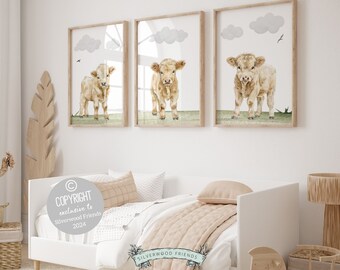 Highland Cow Nursery Print, Highland Cow Nursery Decor, Baby Farm Animal Nursery Wall Art, Baby Shower Gift Farm Nursery Decor Digital Print