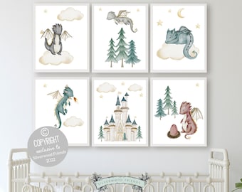 Dragon Nursery Prints, Baby Dragon Nursery Decor, Fantasy Nursery Art, Dragon Nursery Wall Art, Fairytale Nursery, Dragon Baby Shower Gifts