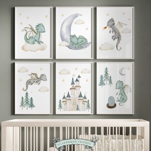 Set of 6 Baby Dragon Nursery Prints, Dragon Nursery Decor, Dragon ...