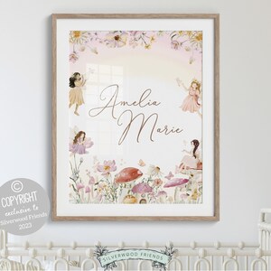 Wildflower Fairy Nursery Print, Fairy Nursery Decor, Fairies Nursery Wall Art, Baby Girl Nursery Print Gift, Name Nursery Sign Digital Print