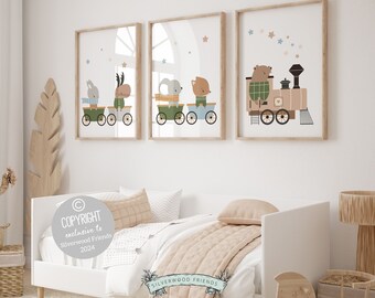 Woodland Animal Train Nursery Prints, Transport Theme (Digital Download)