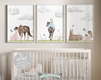 Horse Nursery Prints, Horse Nursery Decor, Baby Girl Princess Nursery Print, Girls Princess Theme Nursery Decor, Horses Gifts Digital Print