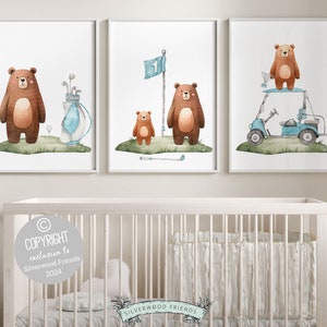 Boys Blue Golf Nursery Prints, Boys Blue Golf Nursery Decor, Toddler Boy Sport Room Wall Decor, Animals Playing Golf Picture Digital Print