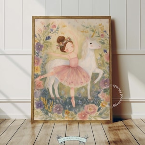 Whimsical Ballerina and Unicorn Nursery Wall Art, Baby Girl Ballet Room Wall Decor (Digital Download) 19