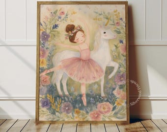 Whimsical Ballerina and Unicorn Nursery Wall Art, Baby Girl Ballet Room Wall Decor (Digital Download) 19