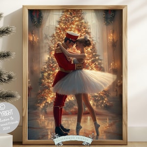 Nutcracker Ballet Christmas Print, Ballerina Christmas Printable Wall Art, Festive Christmas Holiday Hosting Decor, Xmas Tree Digital Print