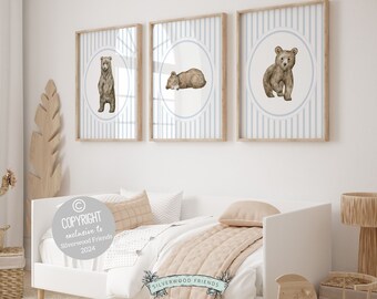 ORIGINAL Baby Bear Nursery Prints, Baby Boy Woodland Bear Nursery Decor, Baby Bear Nursery Wall Art, Boys Woodland Nursery Digital Prints