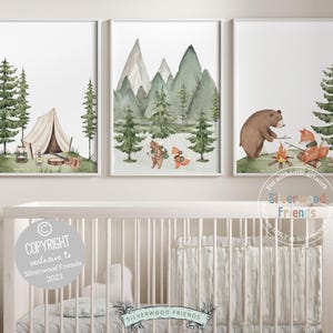 ORIGINAL Camping Nursery Prints, Woodland Forest Bear Nursery Decor, Kids Room Mountain Hunting Nature Nursery Decor Digital Download Print