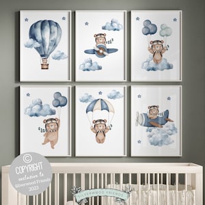 Teddy Bear Nursery Prints, Bear Nursery Decor, Boys Nursery Decor, New Baby Gift, Balloon Nursery Wall Art, Boys Nursery Print, Bear Poster