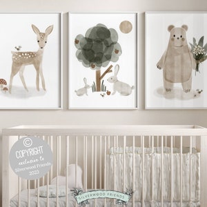 Boho Woodland Nursery Prints, Boho Nursery Decor, Sage Green Baby Room Print, Neutral Woodland Nursery Decor, Neutral Nursery Digital Print