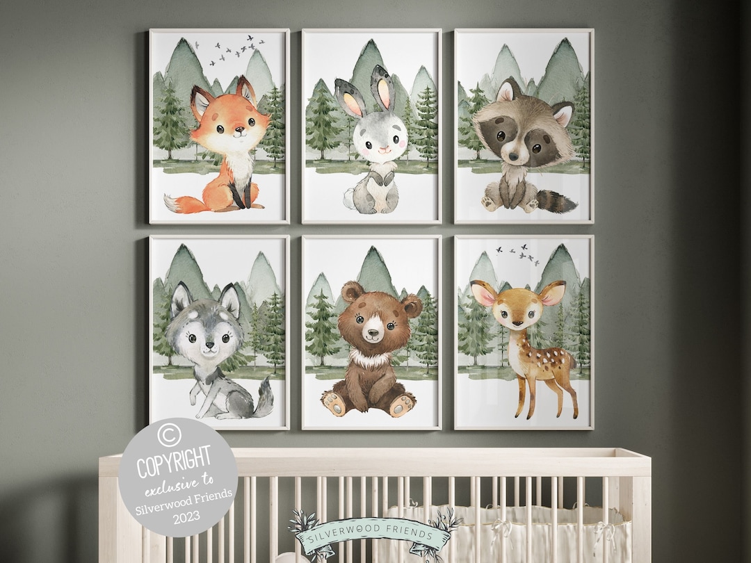 Set of 6 Woodland Baby Animal Nursery Prints, Woodland Creatures Above ...