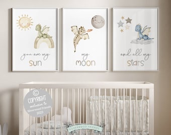 You Are My Sun My Moon And All My Stars Dragon Nursery Print, Stars Moon Rainbow Sun Nursery Print, Nursery Decor Boys, Dragon Nursery Decor