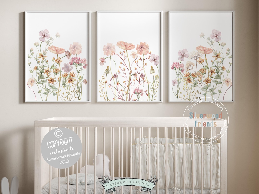 Wildflower Nursery Print Set, Boho Nursery Wall Art, Meadow Flowers ...