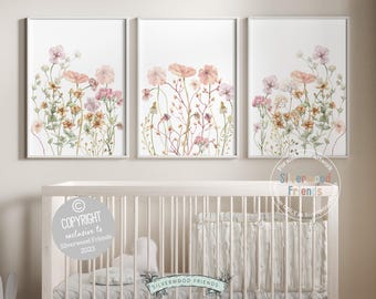 Wildflower Nursery Print Set, Boho Nursery Wall Art, Meadow Flowers, Botanical Print, Floral Nursery Wall Art, Wildflower Nursery Decor Gift