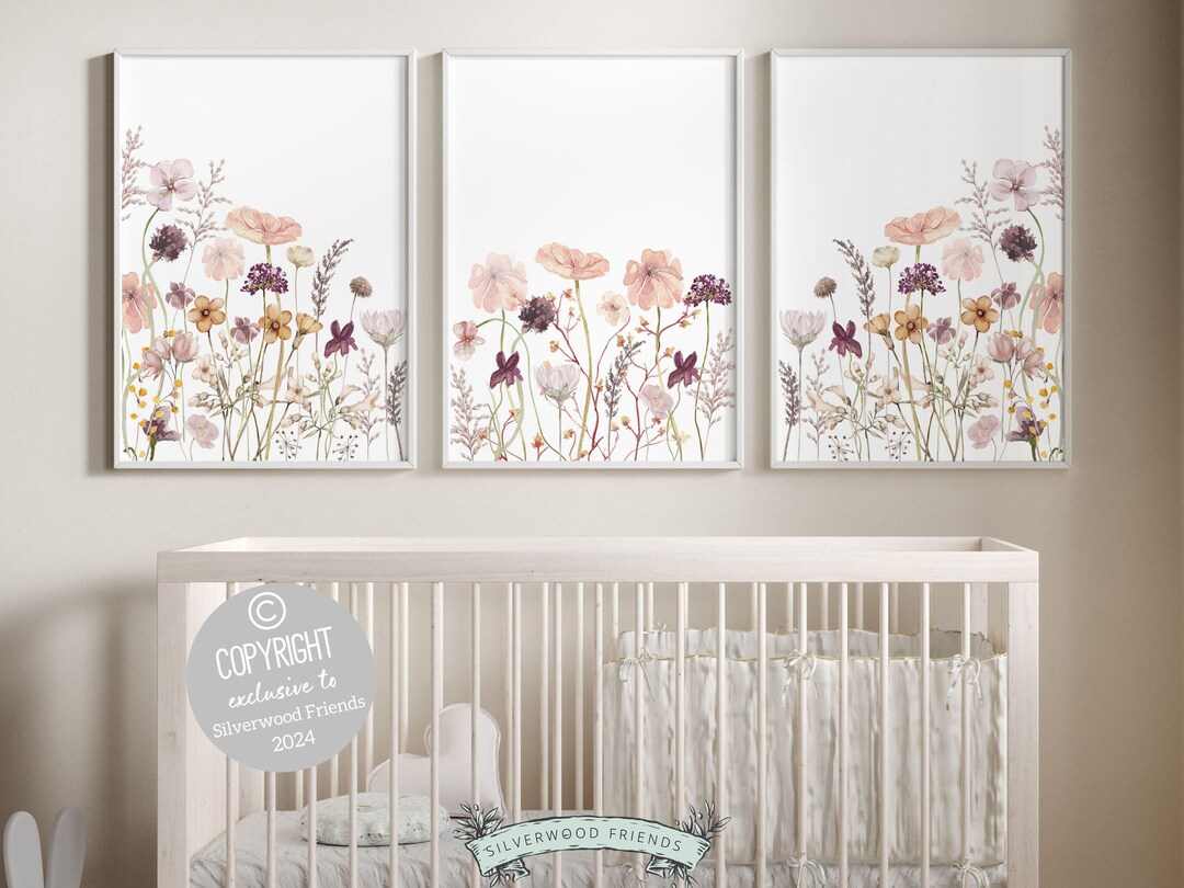 Wildflower Nursery Prints, Baby Girl Floral Boho Nursery Wall Art ...