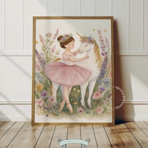 Princess Ballerina Unicorn Watercolor Nursery Wall Art, Ballet Nursery Decor (Digital Download) 28