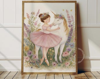 Princess Ballerina Unicorn Watercolor Nursery Wall Art, Ballet Nursery Decor (Digital Download) 28