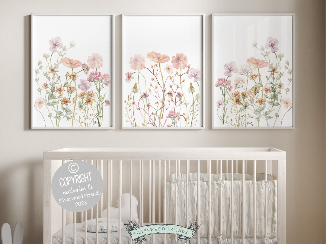 Wildflower Nursery Print Set, Boho Nursery Wall Art, Meadow Flowers ...