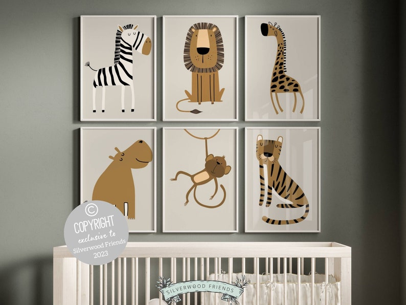 Boho Safari Animal Nursery Prints Set of 6, Jungle Nursery Decor, Boho ...