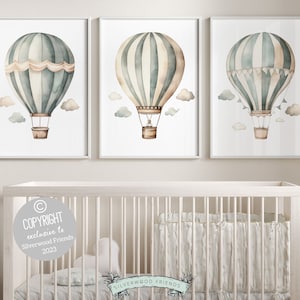 Hot Air Balloon Nursery Prints, Printable Nursery Wall Art, Kids Room Decor, Boys Transport Nursery Decor, Adventure Nursery Digital Prints