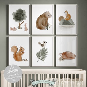 Lámina original de bosque para habitación infantil, regalo para niños, decoración de pared para habitación infantil, pósteres de animales del bosque para dormitorio infantil, impresión digital
