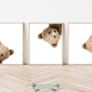 Peeking Bear Nursery Print, Teddy Bear Nursery Decor, Neutral Brown Nursery Decor, Baby Bear Nursery Wall Art Woodland Nursery Digital Print image 9