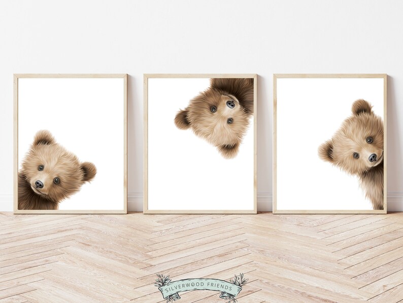Peeking Bear Nursery Print, Teddy Bear Nursery Decor, Neutral Brown Nursery Decor, Baby Bear Nursery Wall Art Woodland Nursery Digital Print image 9