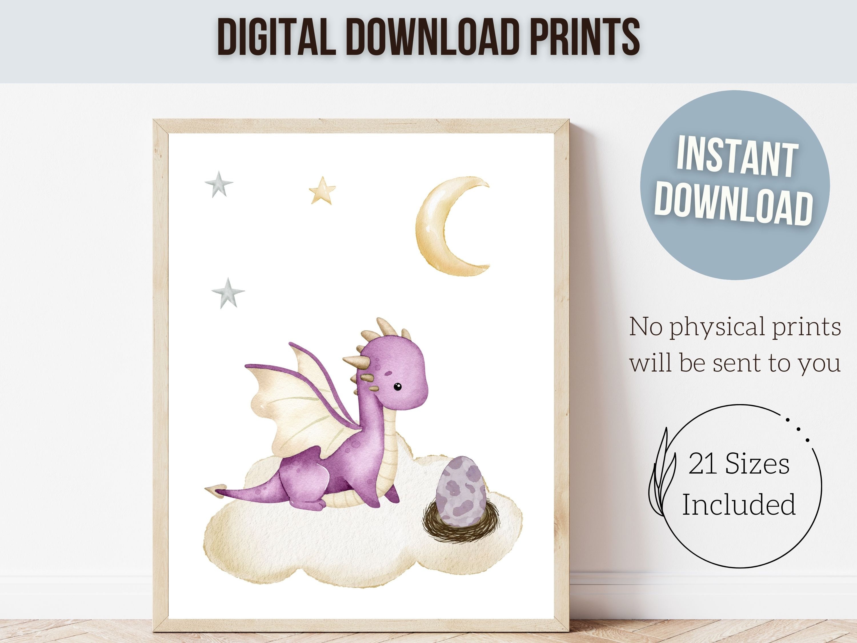 Baby Dragon Nursery Prints Set of 8, Girls Dragon Nursery Decor ...
