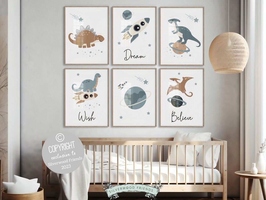 Space Dinosaur Nursery Prints, Space Dino Nursery Decor, Dinosaur ...