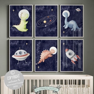 Dinosaur in Space Nursery Prints, Dino Space Print, Boys Nursery Print, Space Toddler Room Printable Poster, Kids Solar System Digital Print