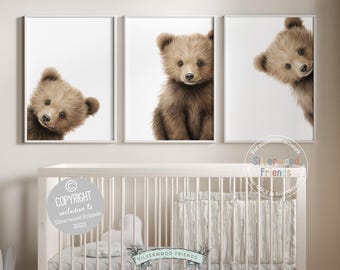 Peeking Bear Nursery Print, Peekaboo Bear Nursery Decor, Neutral Nursery Decor, Baby Bear Nursery Wall Art, Woodland Nursery Digital Prints