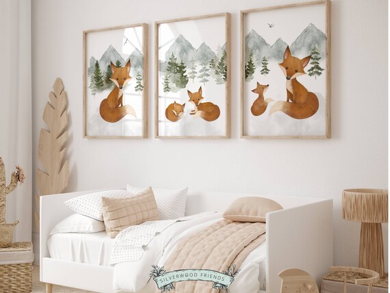 Baby Fox Nursery Prints Baby Fox Nursery Decor Mountain Forest Animal Nursery Prints Woodland Nursery Decor Foxes Nursery Digital Print Etsy