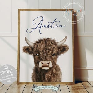 Baby Highland Cow Nursery Print, Baby Boys Cowboy Western Highland Cow Nursery Decor, Highland Cow Wall Art, Watercolor Cow Digital Print