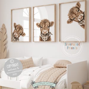 Peeking Highland Cow Nursery Print, Neutral Highland Cow Nursery Decor, Kids Highland Cow Gift Western Cowboy Nursery Wall Art Digital Print