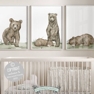 Set of 3 Baby Bear Animal Prints, Woodland Bear Nursery Prints, Bear Nursery Decor, Baby Animal Print, Bear Wall Art, Woodsy Nursery Decor