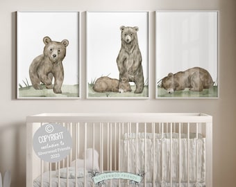 Set of 3 Baby Bear Animal Prints, Woodland Bear Nursery Prints, Bear Nursery Decor, Baby Animal Print, Bear Wall Art, Woodsy Nursery Decor