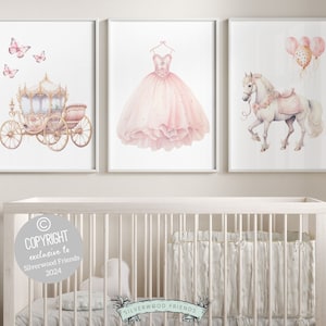 Baby Girls Princess Nursery Prints, Fairy Tale Nursery Decor, Fairytale Nursery Wall Art, Girls Princess Bedroom Wall Decor Digital Prints