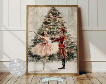 Nutcracker Ballet Christmas Print, Ballerina Christmas Printable Wall Art, Festive Christmas Holiday Decor, Vintage Christmas Digital Print