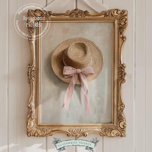 Cowgirl Hat Print, French Cottage Straw Hat Print, Preppy French Country Coquette Wall Decor, Girly Pink Coastal Cowgirl Hat Digital Print