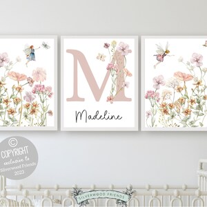 Wildflower Fairy Nursery Prints, Floral Name Nursery Wall Art, Wild Flower Nursery Art, Girl Nursery Prints, Custom Boho Baby Digital Print