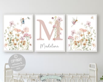 Wildflower Fairy Nursery Prints, Floral Name Nursery Wall Art, Wild Flower Nursery Art, Girl Nursery Prints, Custom Boho Baby Digital Print