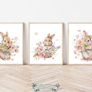 Bunny Nursery Prints, Floral Bunny Nursery Wall Art, Wildflower Nursery Decor, Girl Nursery Prints, Bunny Wildflower Nursery Digital Print immagine 10