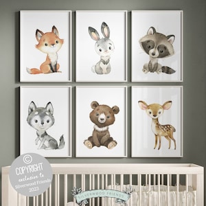 Woodland Animal Nursery Prints, Kids Woodland Nursery Decor, Forest Animal Nursery Wall Art,Kids Room Wall Decor Fox Bear Deer Digital Print